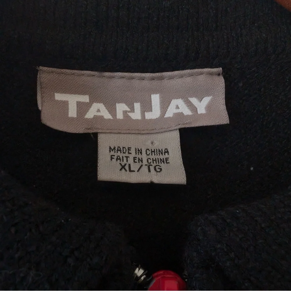 90s Vintage Tanjay Cat Grandma Sweater Size XL Heart Shaped Zipper Black & White - Picture 3 of 16